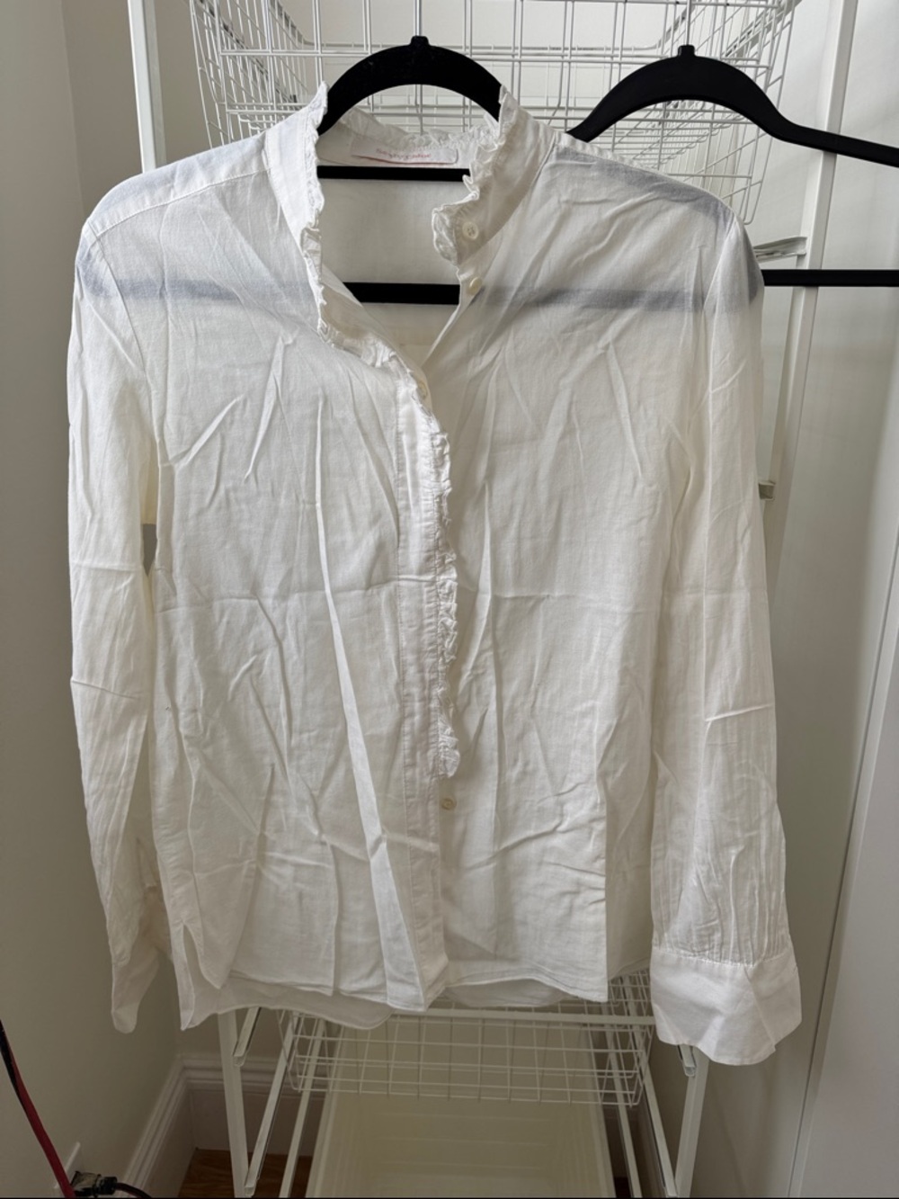 See By Chloe White Ruffle Trim Button-Down Shirt